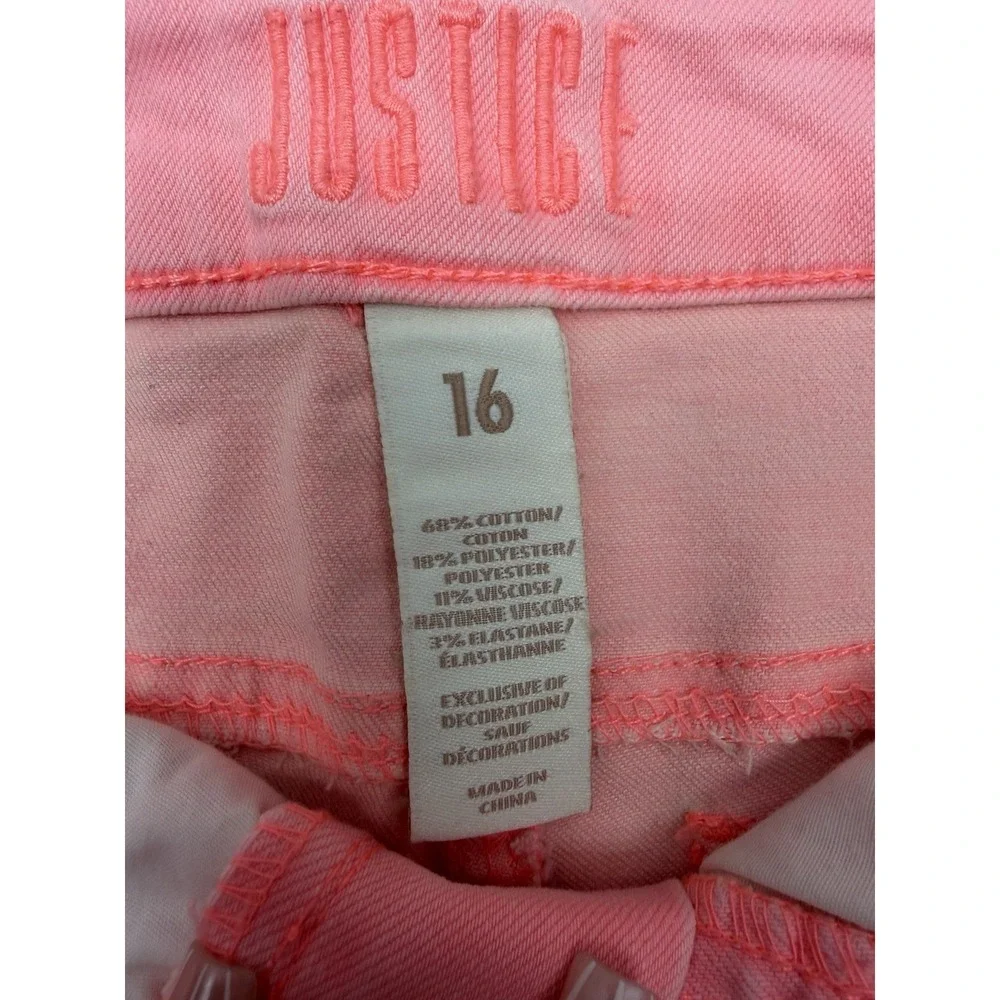 Justice Shorts Girls Size 16 Pink Cut Off Raw Denim Stretch Casual‎ Walking